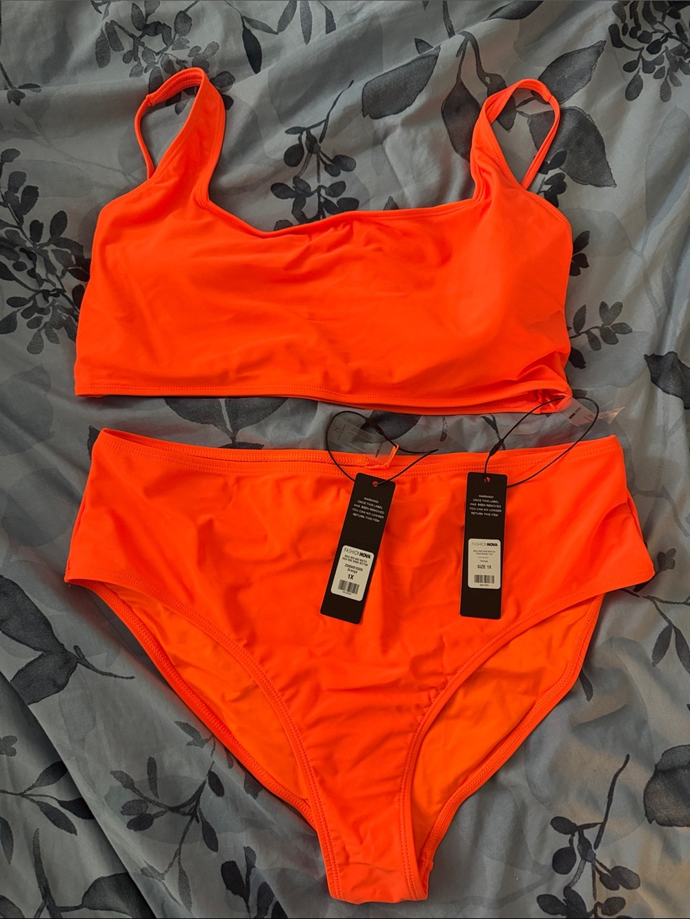 Fashion Nova Neon Orange Two-Piece Bikini Set